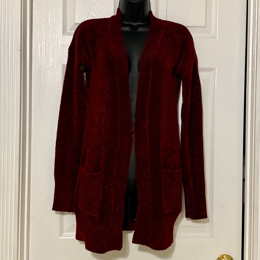 ohmg Chenille Burgundy Cardigan